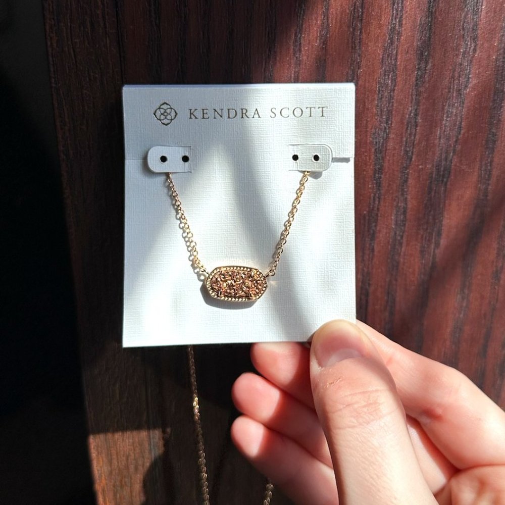 Kendra Scott Elisa Rose Gold Pendant Necklace with Rose Gold Drusy Stone